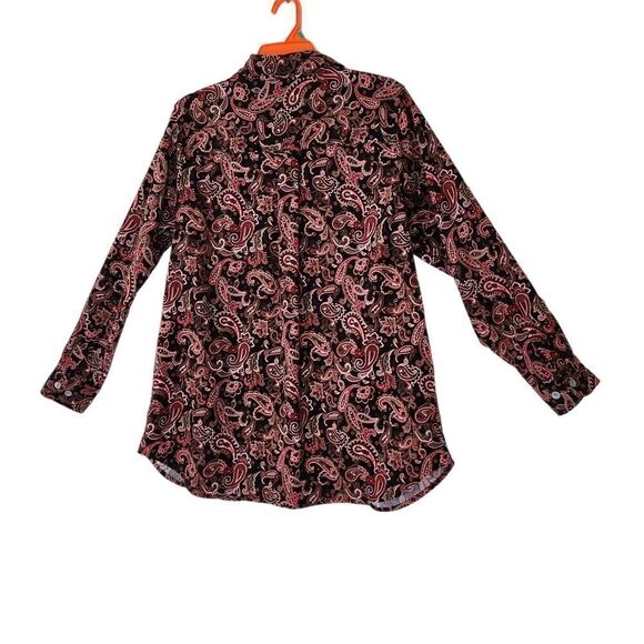 Woman Within Button Up Shirt Medium Brown Paisley Long Sleeve Soft - Picture 6 of 11